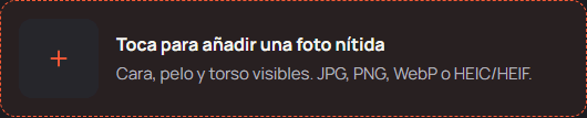 Control de carga de fotos que pide una cara, el pelo y el torso visibles